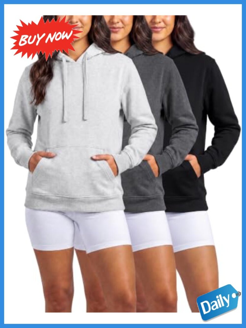 3 Pack Women's Fleece Pullover Hoodie Sweatshirts Kangaroo Pocket Hooded Tops